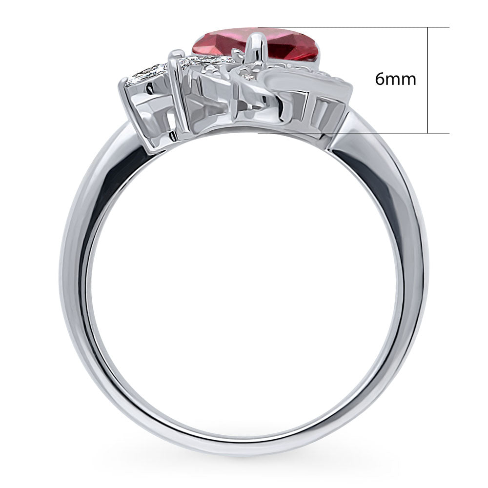 Alternate view of Heart Flower Ruby-Red CZ Ring in Sterling Silver, 8 of 9