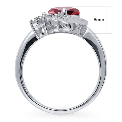 Heart Flower Ruby-Red CZ Ring in Sterling Silver