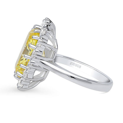 Halo Yellow Cushion CZ Ring in Sterling Silver