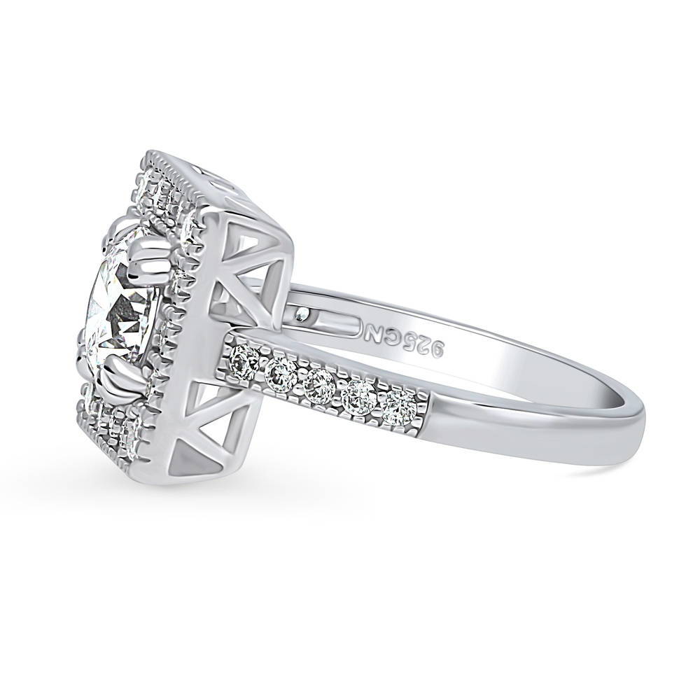 Angle view of Halo Round CZ Ring in Sterling Silver, 5 of 14