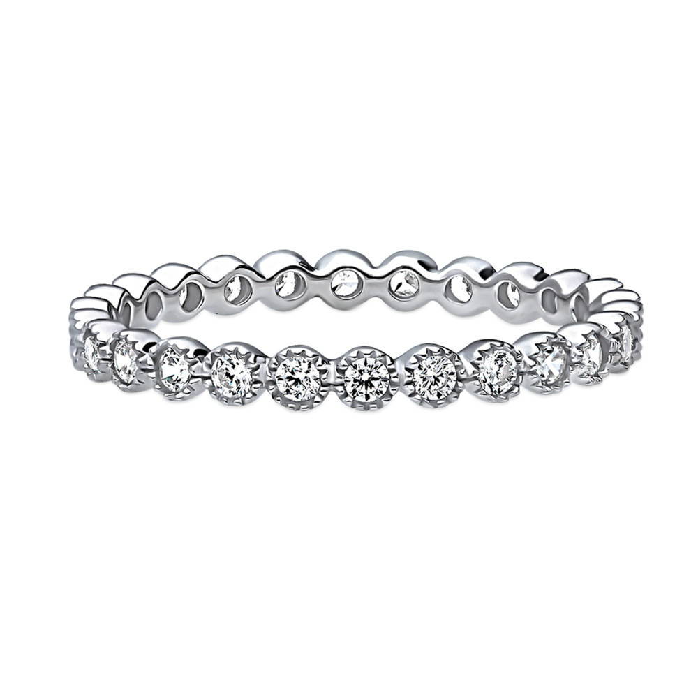 Bubble Milgrain Bezel CZ Eternity Ring in Sterling Silver, 1 of 8