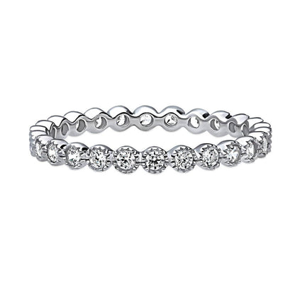Bubble Milgrain Bezel CZ Eternity Ring in Sterling Silver