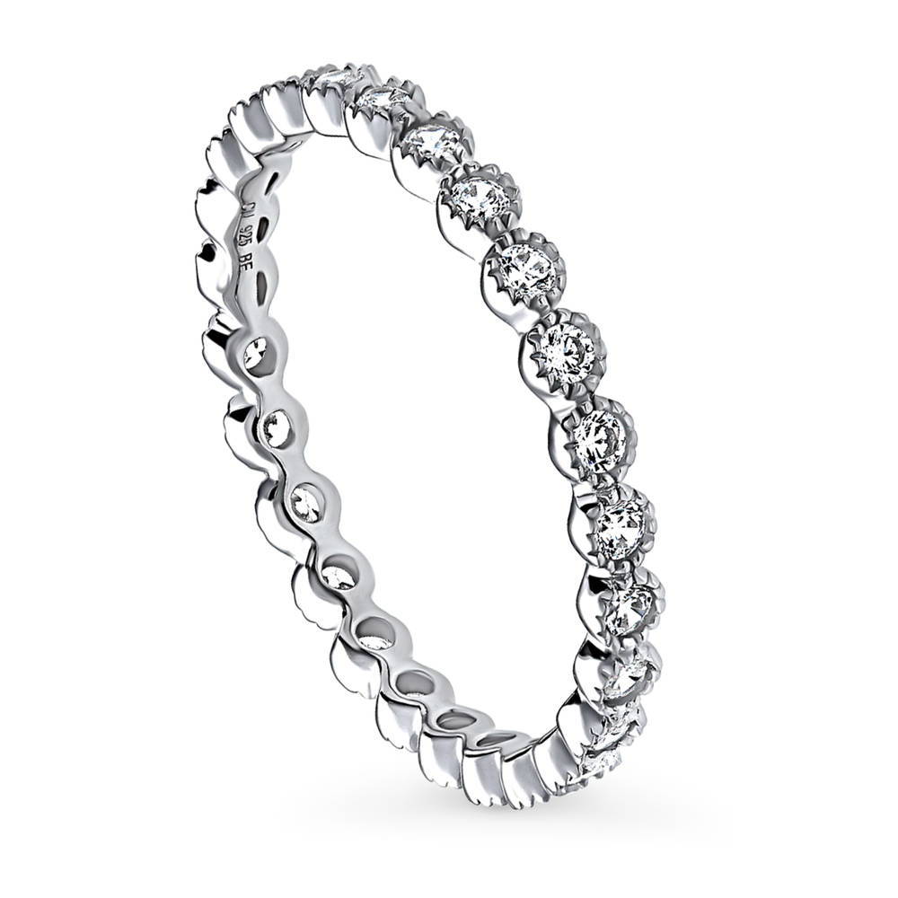 Front view of Bubble Milgrain Bezel CZ Eternity Ring in Sterling Silver, 4 of 8