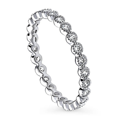 Bubble Milgrain Bezel CZ Eternity Ring in Sterling Silver