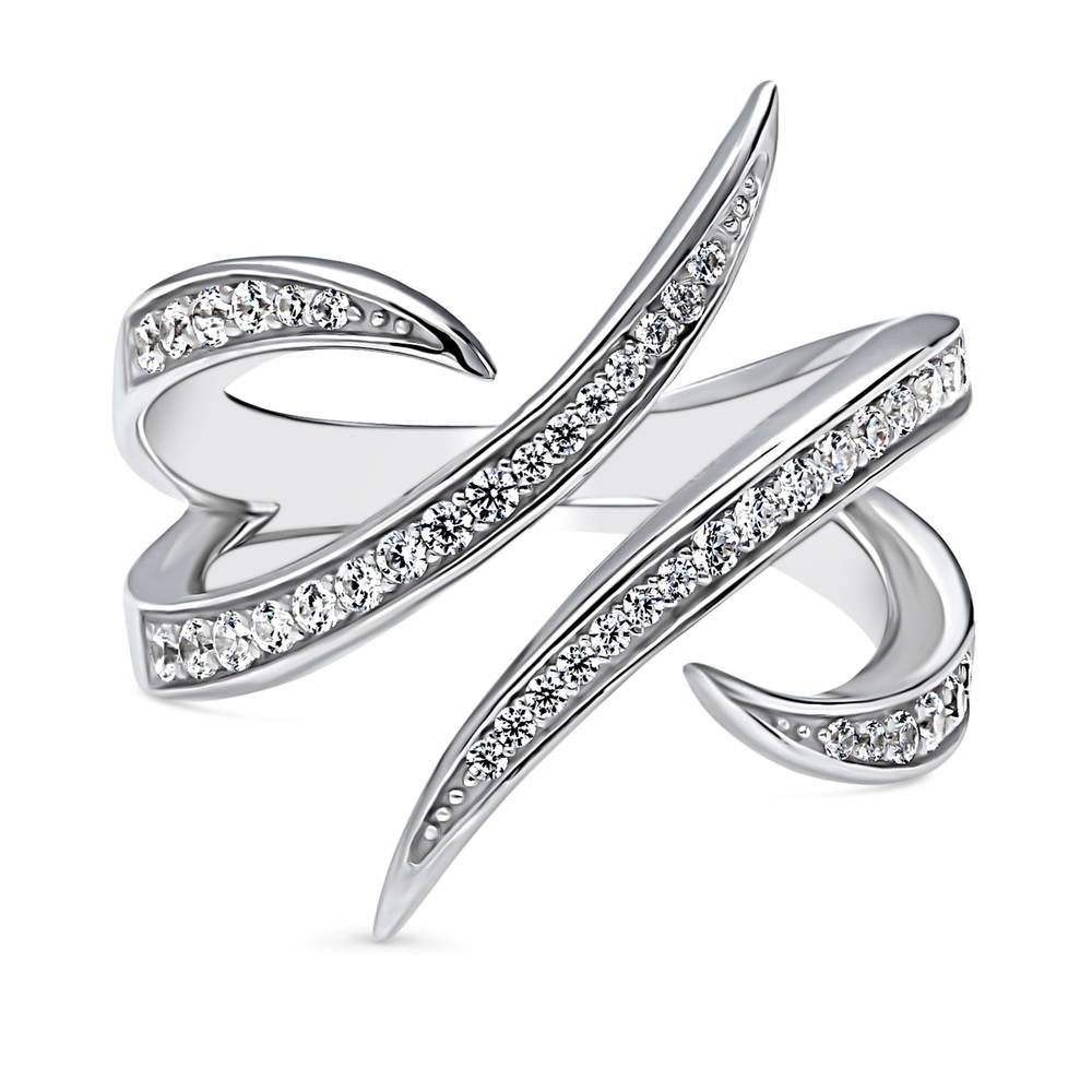Bypass Wave CZ Ring in Sterling Silver