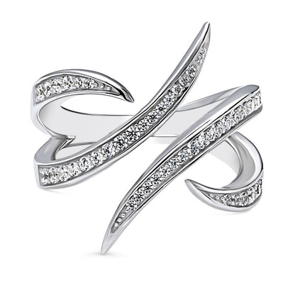 Bypass Wave CZ Ring in Sterling Silver