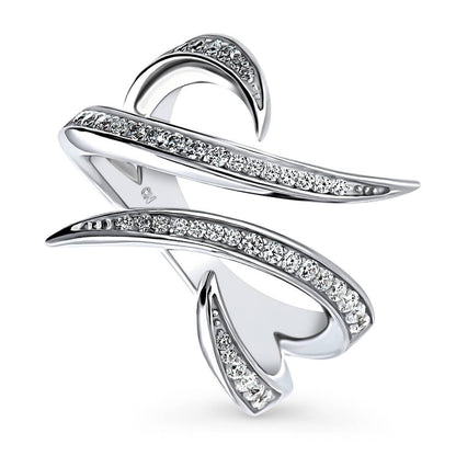 Bypass Wave CZ Ring in Sterling Silver