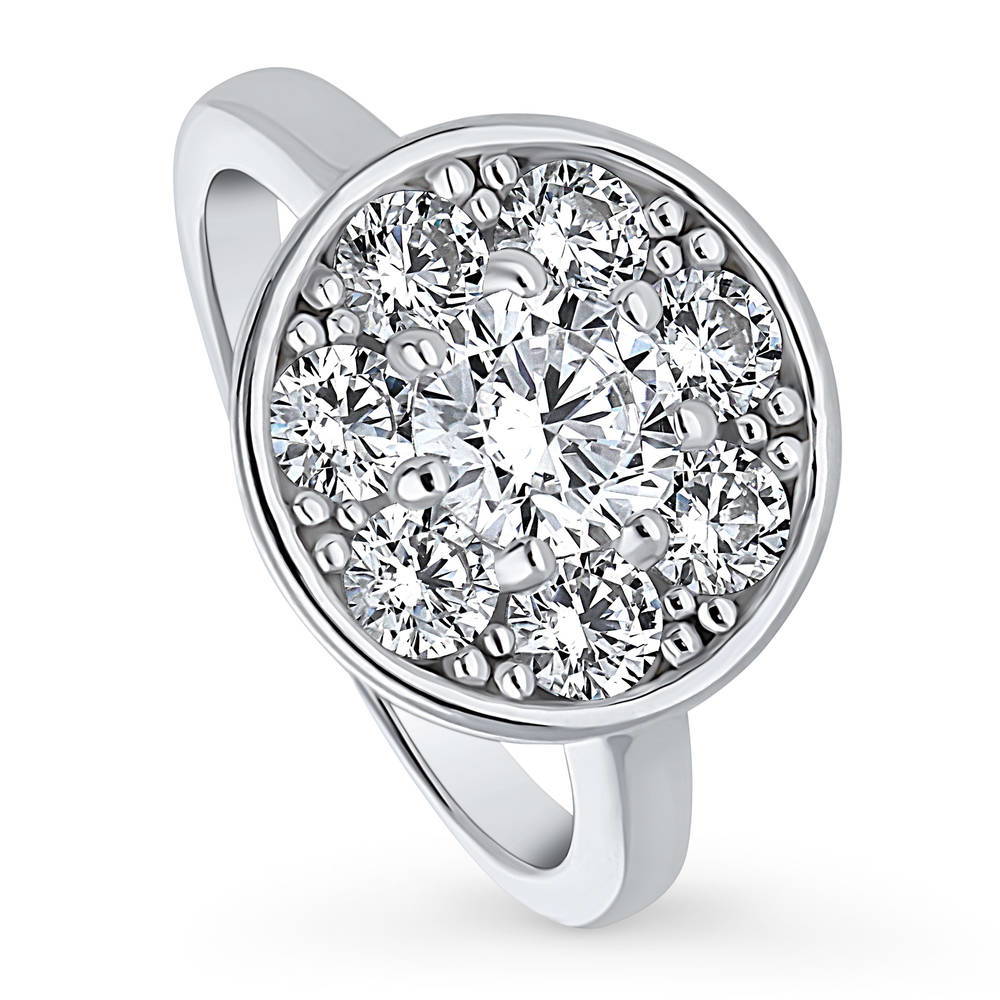 Front view of Flower Halo CZ Ring in Sterling Silver, 4 of 8
