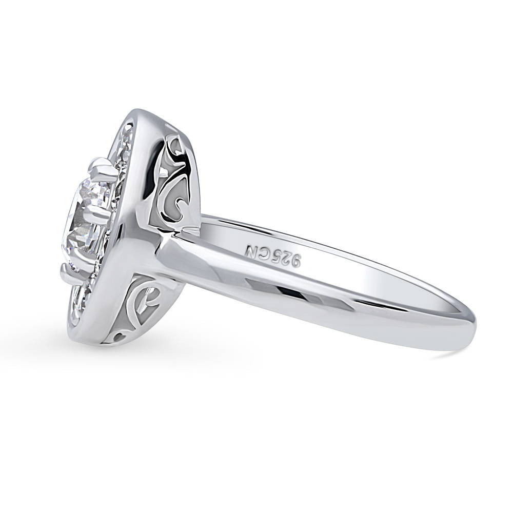 Angle view of Flower Halo CZ Ring in Sterling Silver, 5 of 8