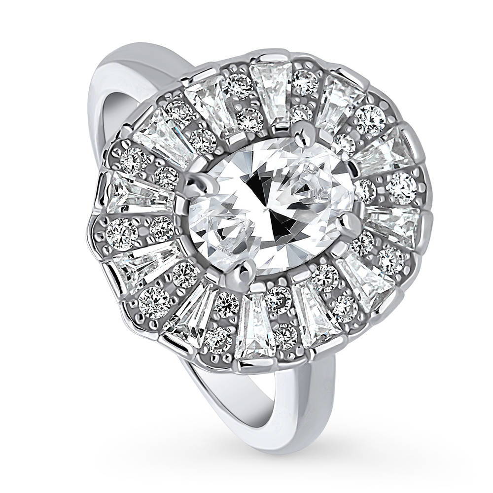 Front view of Halo Art Deco Oval CZ Ring in Sterling Silver, 4 of 8