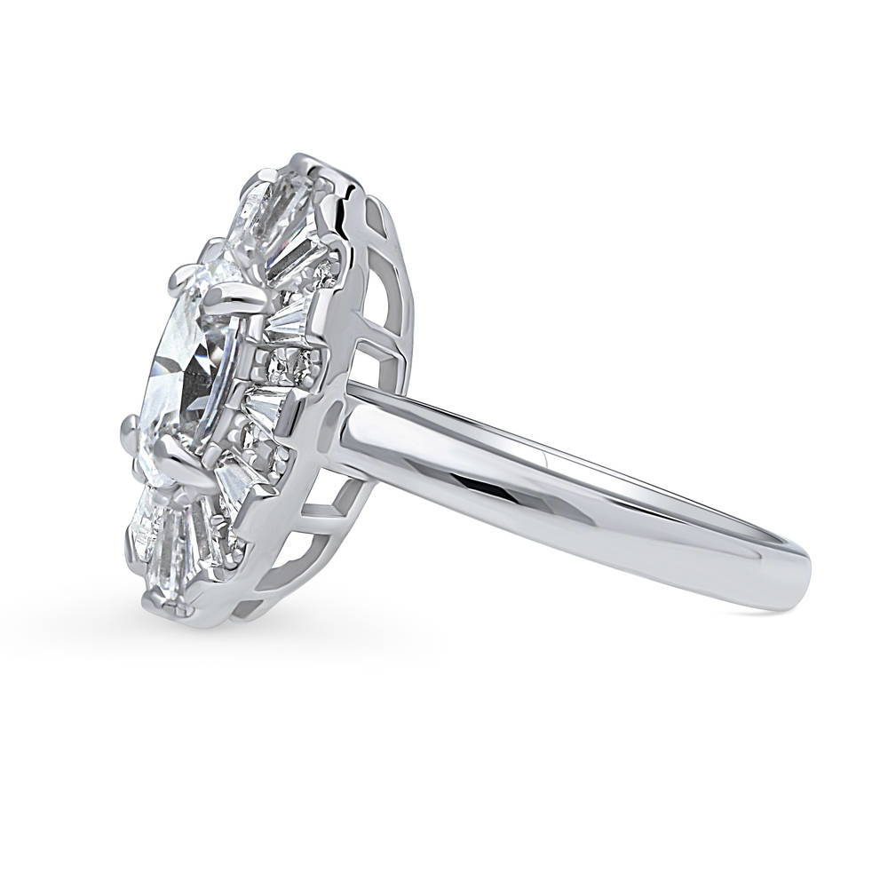 Angle view of Halo Art Deco Oval CZ Ring in Sterling Silver, 5 of 8