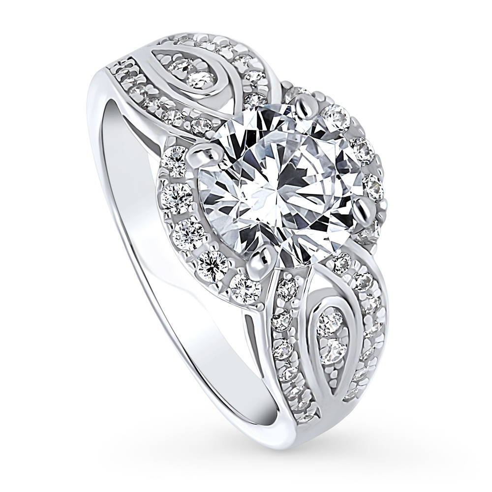Front view of Halo Woven CZ Ring in Sterling Silver, 4 of 8