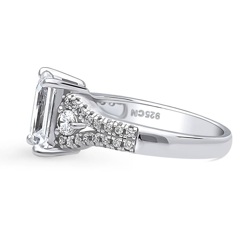 3-Stone 2.6ct Emerald Cut CZ Split Shank Ring in Sterling Silver