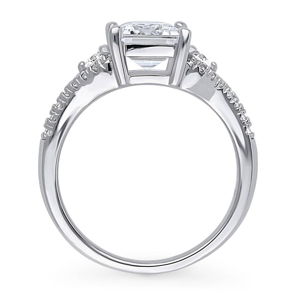 Alternate view of 3-Stone 2.6ct Emerald Cut CZ Split Shank Ring in Sterling Silver, 8 of 8