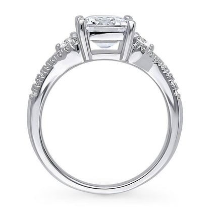 3-Stone 2.6ct Emerald Cut CZ Split Shank Ring in Sterling Silver