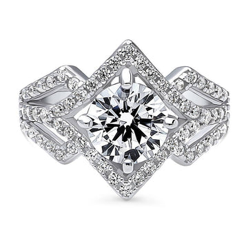 Halo Round CZ Statement Split Shank Ring in Sterling Silver