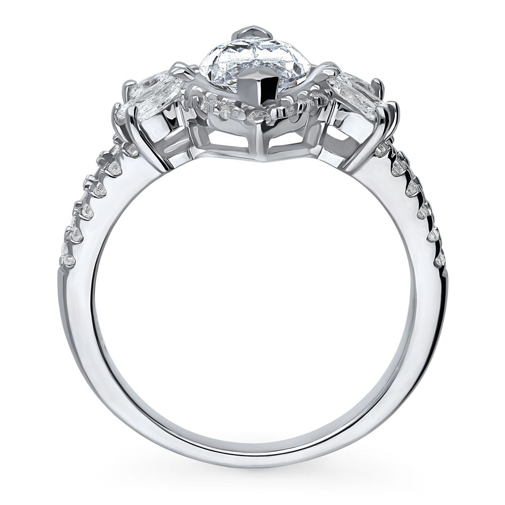 Halo Flower Marquise CZ Split Shank Ring in Sterling Silver