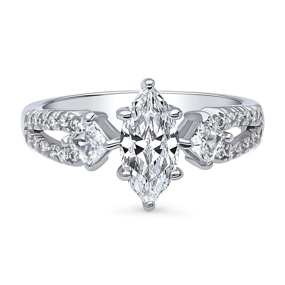 3-Stone 1ct Marquise CZ Split Shank Ring in Sterling Silver, 1 of 8