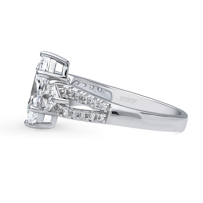 3-Stone 1ct Marquise CZ Split Shank Ring in Sterling Silver