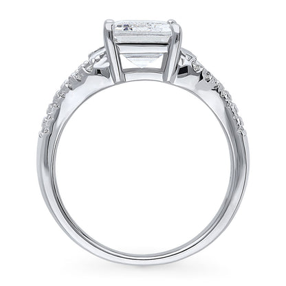 Solitaire Emerald Cut CZ Split Shank Ring in Sterling Silver
