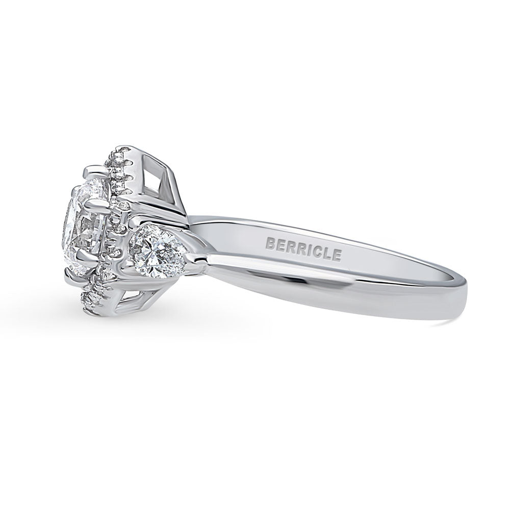 Angle view of 3-Stone Hexagon Halo 0.8ct CZ Ring in Sterling Silver, 5 of 8