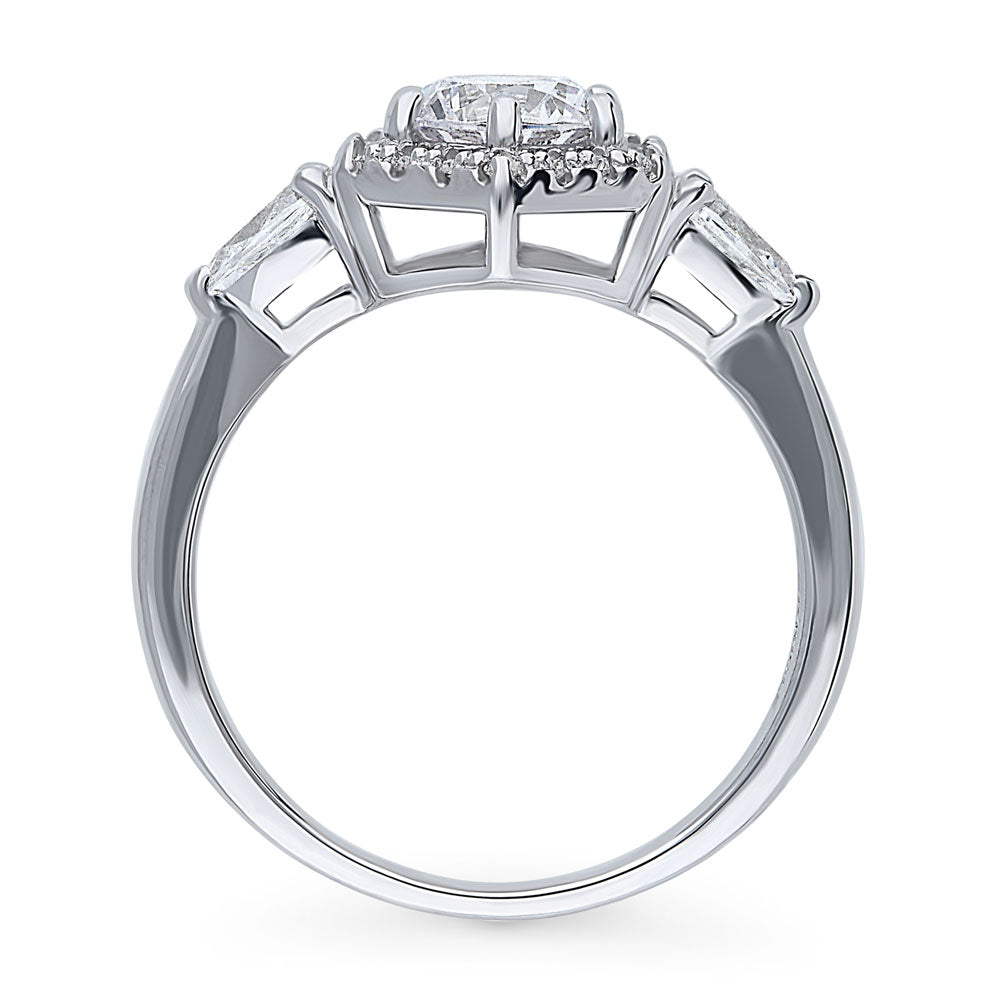 Alternate view of 3-Stone Hexagon Halo 0.8ct CZ Ring in Sterling Silver, 8 of 8