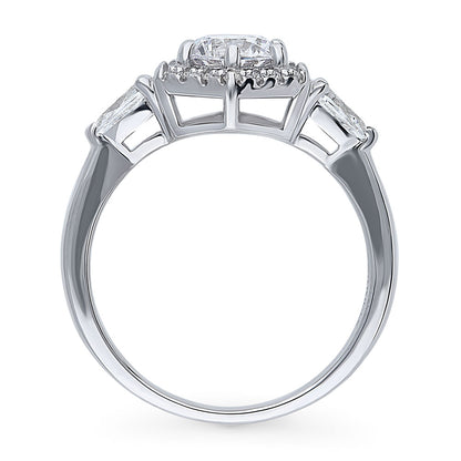 3-Stone Hexagon Halo 0.8ct CZ Ring in Sterling Silver