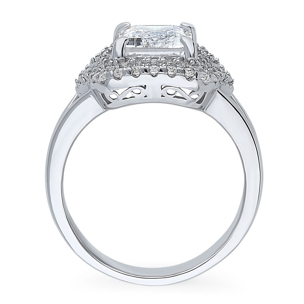 Alternate view of Halo Emerald Cut CZ Split Shank Ring in Sterling Silver, 8 of 8