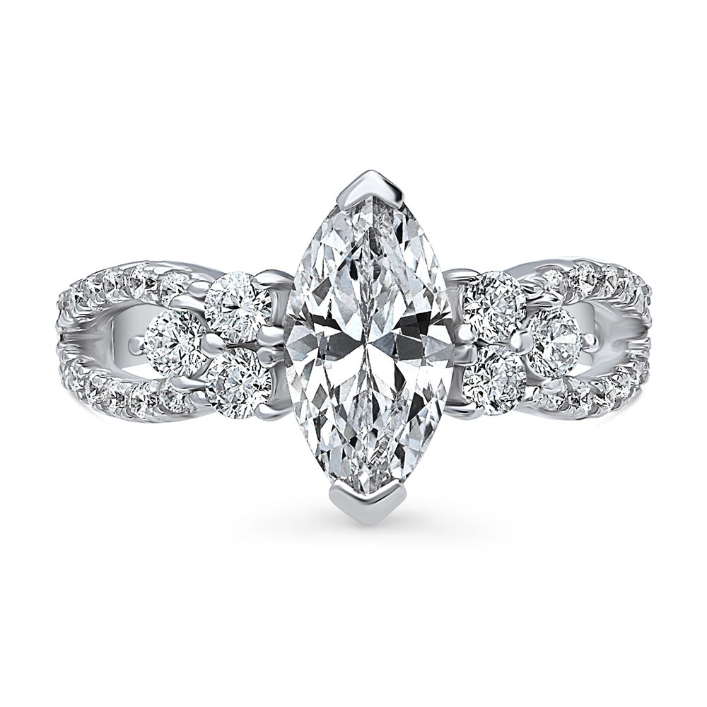 Flower CZ Split Shank Ring in Sterling Silver, 1 of 8