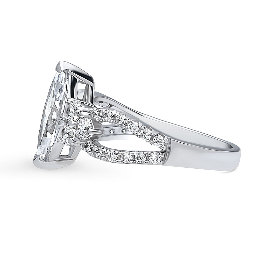 Angle view of Flower CZ Split Shank Ring in Sterling Silver, 5 of 8