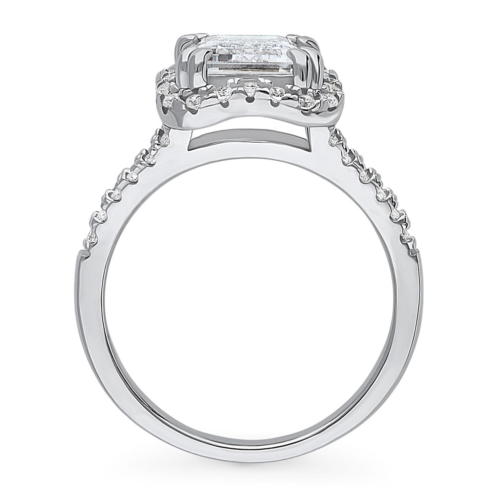 Alternate view of Halo Woven Emerald Cut CZ Split Shank Ring in Sterling Silver, 8 of 9
