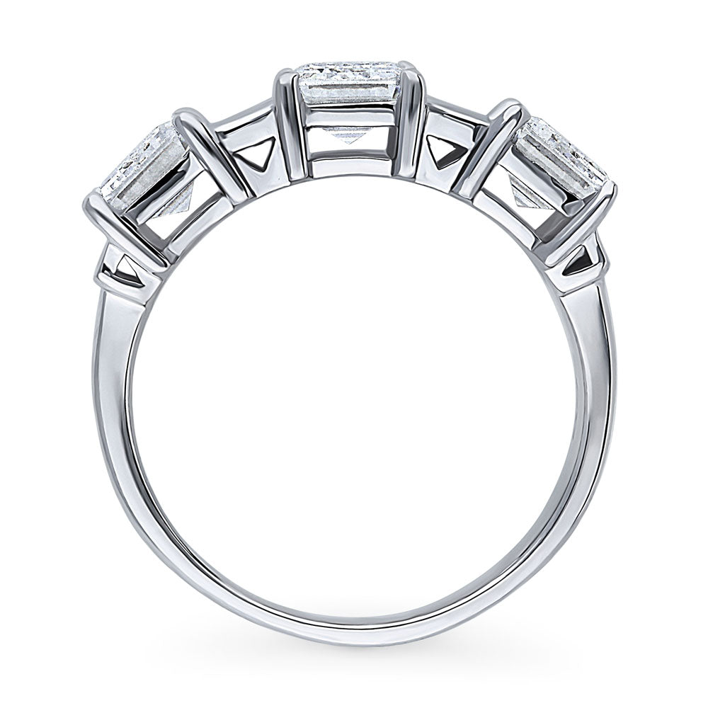 Alternate view of 3-Stone Art Deco 3ct Emerald Cut CZ Ring in Sterling Silver, 8 of 8