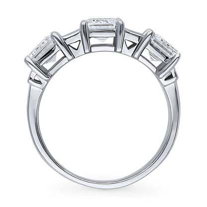 3-Stone Art Deco 3ct Emerald Cut CZ Ring in Sterling Silver