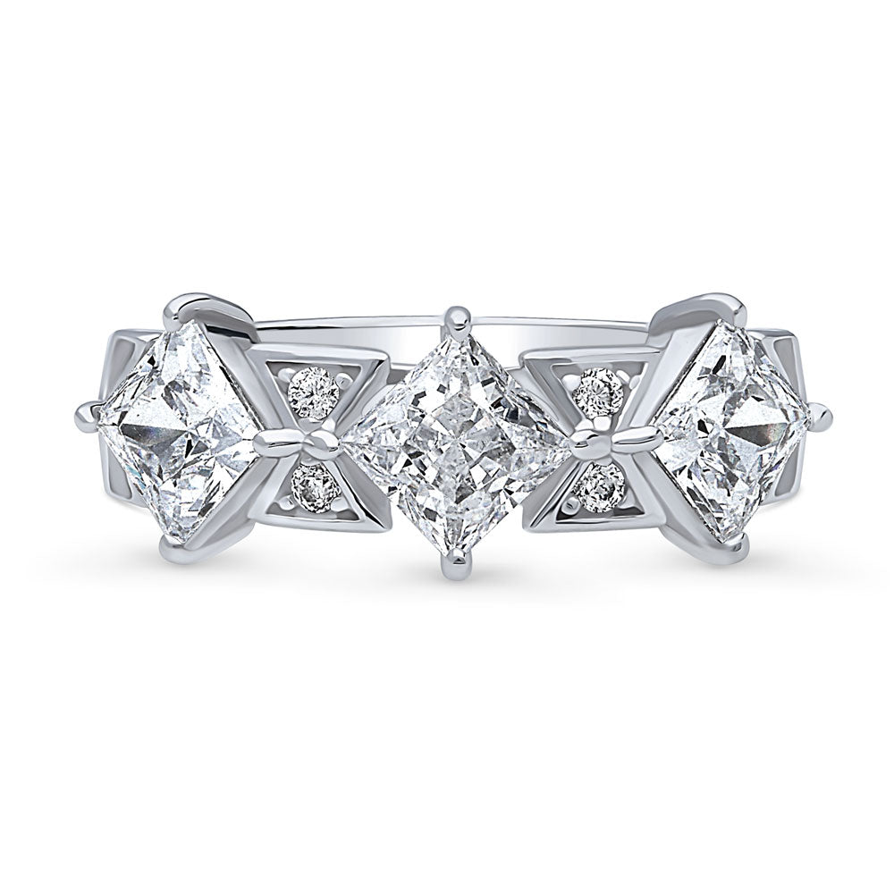 3-Stone Art Deco 2.1ct Princess CZ Ring in Sterling Silver, 1 of 10