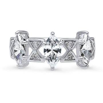 3-Stone Art Deco Marquise CZ Statement Ring in Sterling Silver