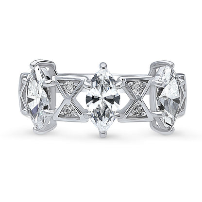 3-Stone Art Deco 1.35ct Marquise CZ Ring in Sterling Silver