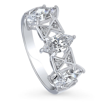 3-Stone Art Deco 1.35ct Marquise CZ Ring in Sterling Silver