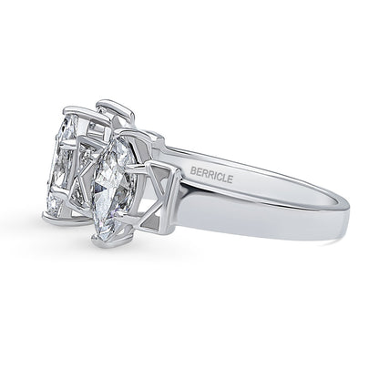 3-Stone Art Deco 1.35ct Marquise CZ Ring in Sterling Silver
