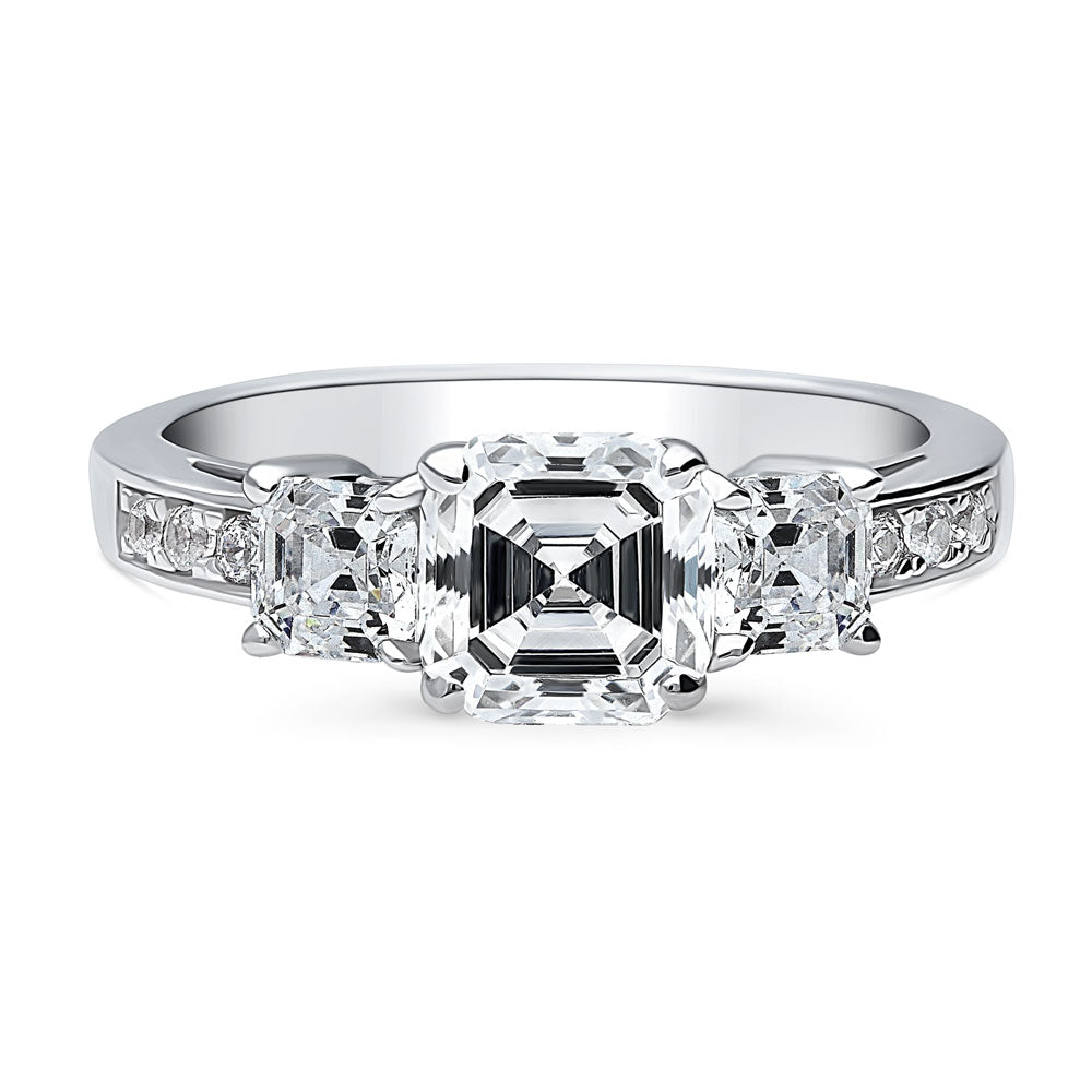 3-Stone 1.6ct Asscher CZ Ring in Sterling Silver