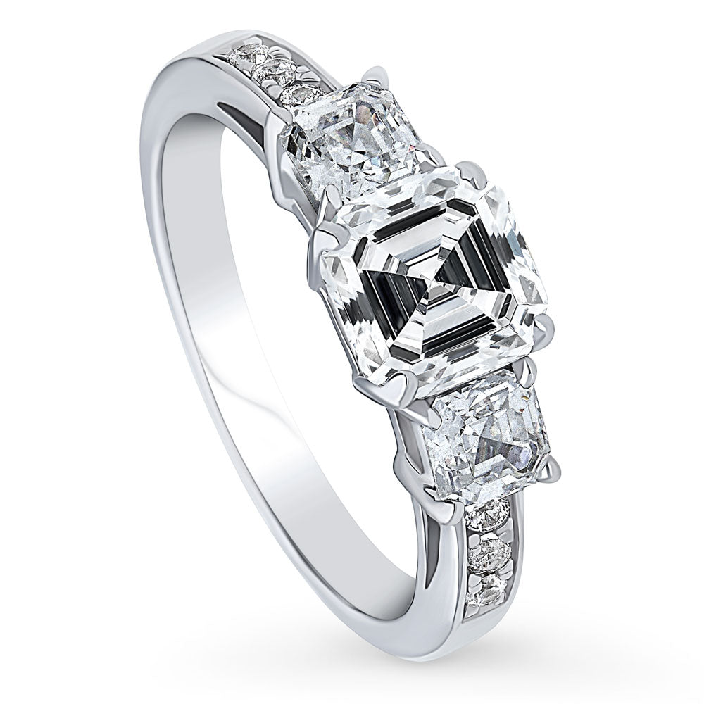 3-Stone 1.6ct Asscher CZ Ring in Sterling Silver
