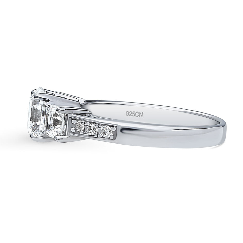 3-Stone Asscher CZ Ring in Sterling Silver