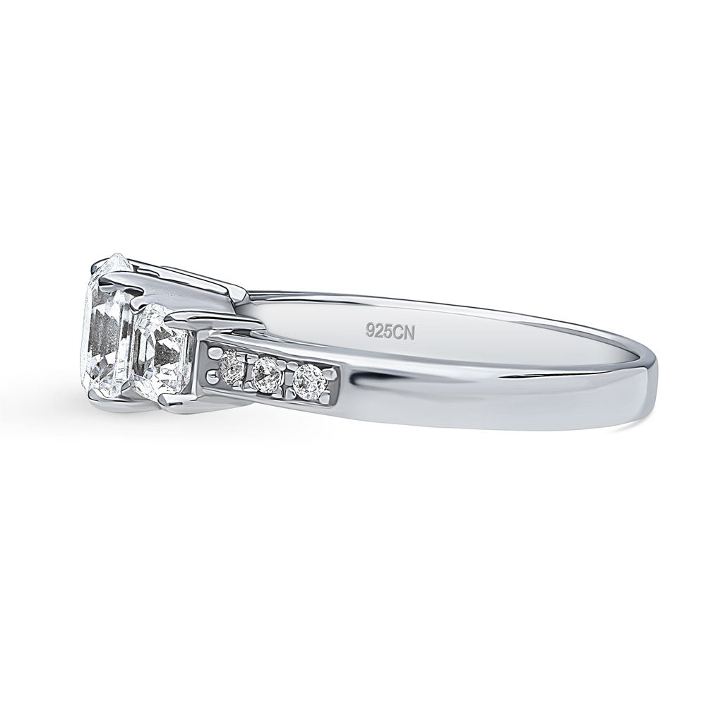 Angle view of 3-Stone 1.6ct Asscher CZ Ring in Sterling Silver, 5 of 9