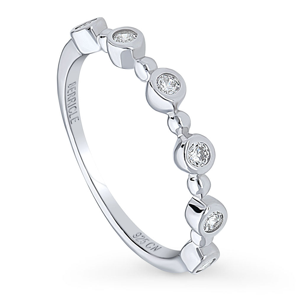 Front view of Bubble Bead Bezel Set CZ Half Eternity Ring in Sterling Silver, 3 of 7