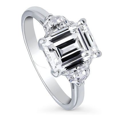 3-Stone 2.6ct Emerald Cut CZ Ring in Sterling Silver