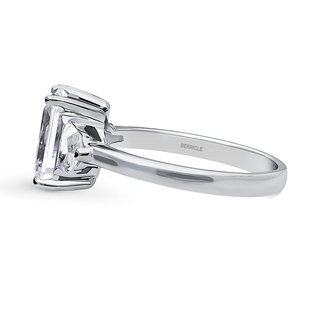 Angle view of 3-Stone 2.6ct Emerald Cut CZ Ring in Sterling Silver, 4 of 9