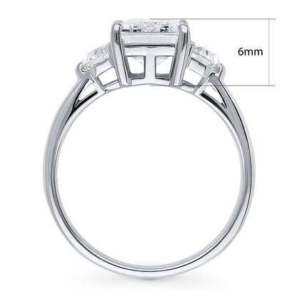 3-Stone 2.6ct Emerald Cut CZ Ring in Sterling Silver
