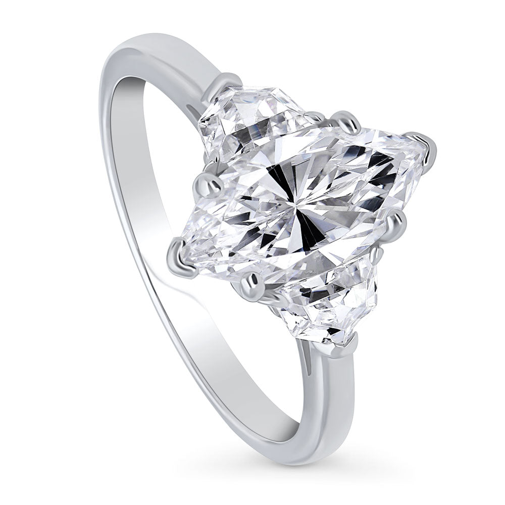 Front view of 3-Stone 1.6ct Marquise CZ Ring in Sterling Silver, 4 of 8