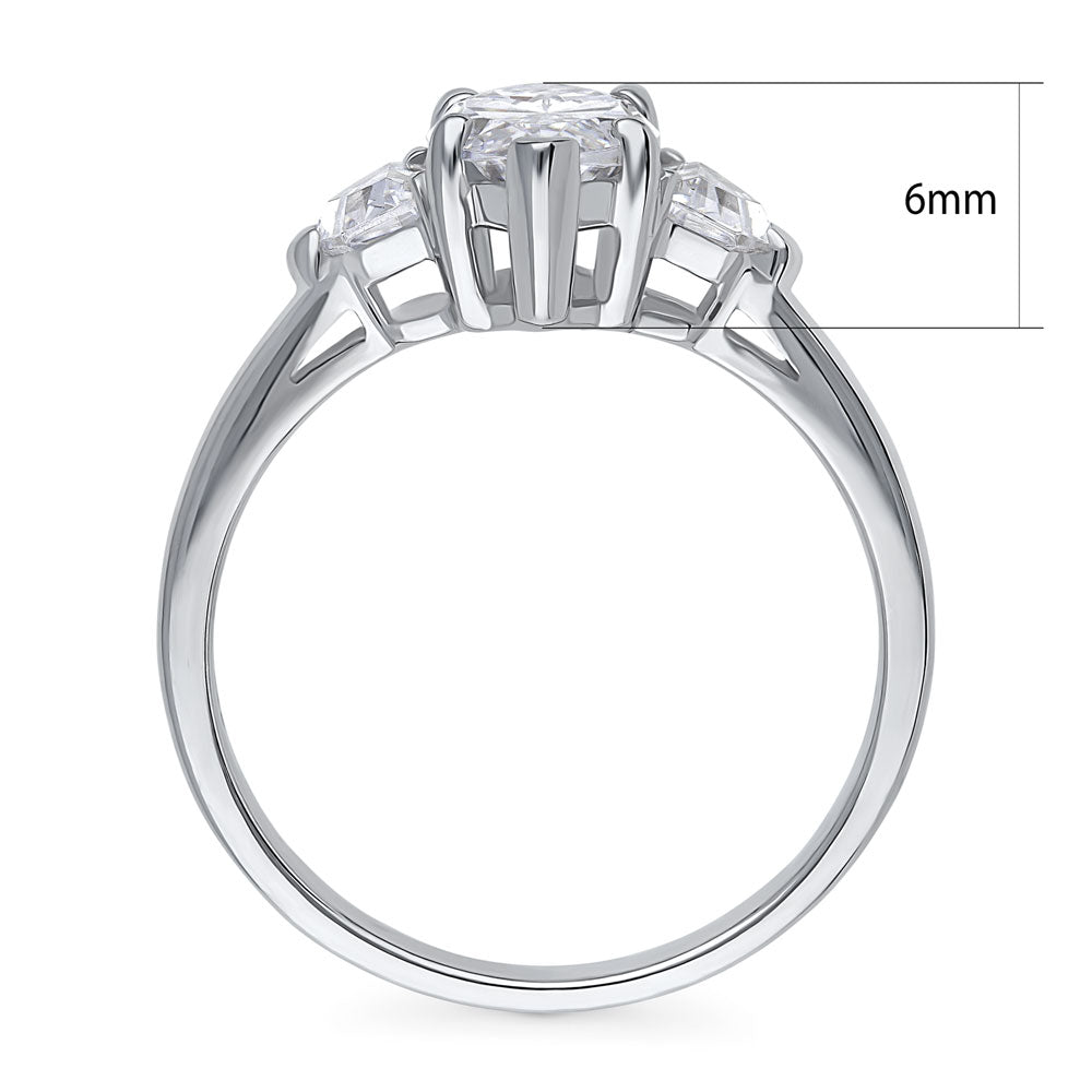 Alternate view of 3-Stone 1.6ct Marquise CZ Ring in Sterling Silver, 8 of 8