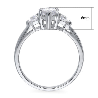 3-Stone 1.6ct Marquise CZ Ring in Sterling Silver