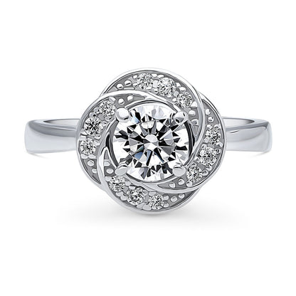 Flower Woven Halo CZ Ring in Sterling Silver